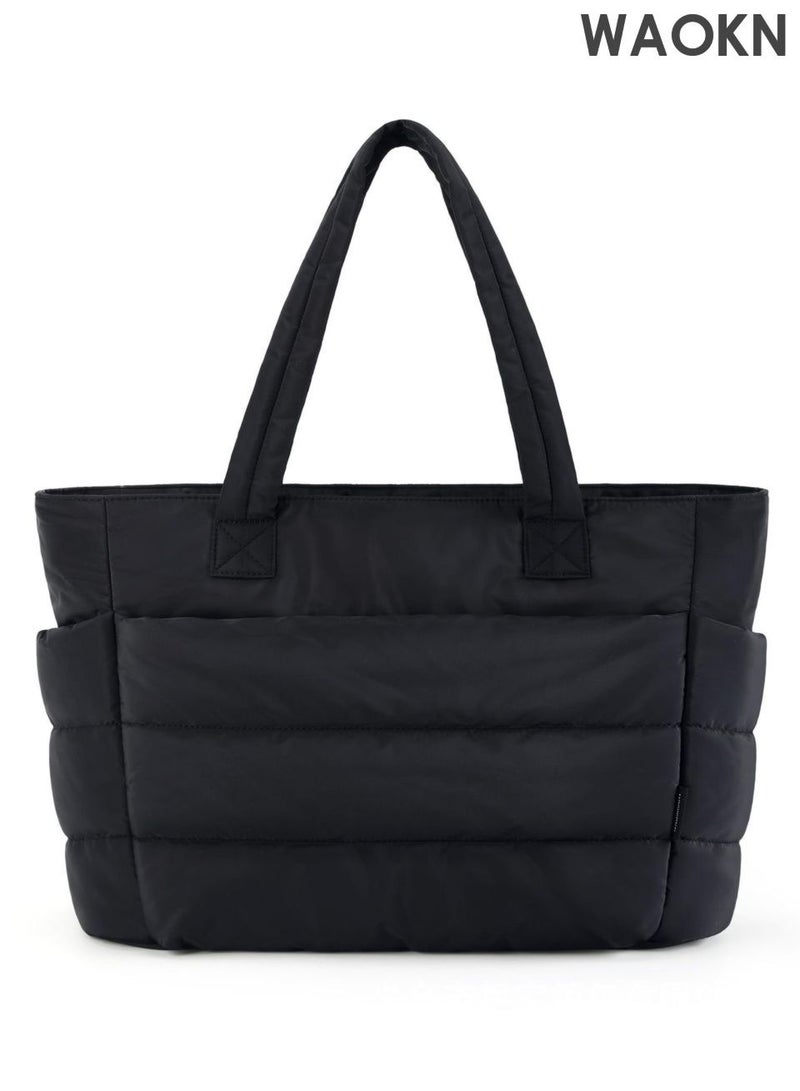 WAOKN Tote Bag for Women and men , Lightweight Puffy Tote Bag with Compartments Shoulder Bag Handbag , suitable for Travel , Work , Gym , Lightweight , Puffy , Quilted , for Travel , Work , unisex , black. - Image 1